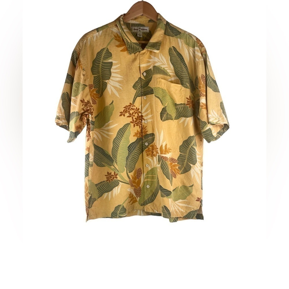 Vintage Tommy Bahama Men Silk Hawaiian Short Sleeve Shirt Leaves Size XL